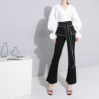 V-collar Lantern Sleeve Blouse