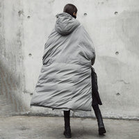 Hooded Cotton-padded Gray Oversize Parka