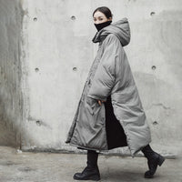 Hooded Cotton-padded Gray Oversize Parka