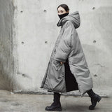 Hooded Cotton-padded Gray Oversize Parka
