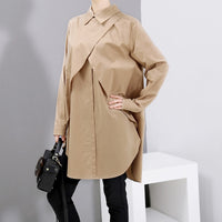 Khaki Split Joint Asymmetrical Blouse