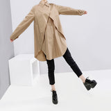 Khaki Split Joint Asymmetrical Blouse