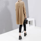 Khaki Split Joint Asymmetrical Blouse