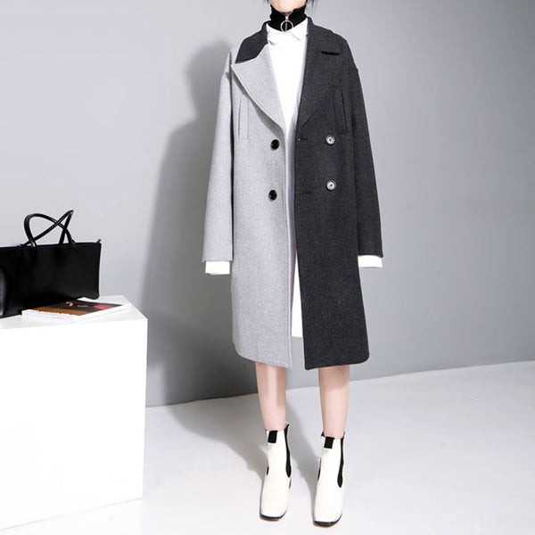 Lapel Long Sleeve Solid Black Gray Jacket