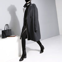 Lapel Long Sleeve Solid Black Gray Jacket