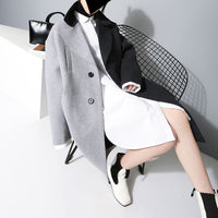 Lapel Long Sleeve Solid Black Gray Jacket