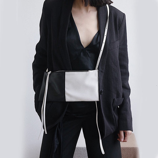 Black White Contrast Color Pu Leather Bag