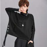 Loose Fit Black Ribbon Split Sweatshirt