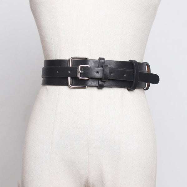 Pu Leather Multicolor Buckle Long Wide Belt