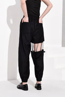 High Elastic Waist Black Pearled Hollow Out Trousers