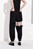 High Elastic Waist Black Pearled Hollow Out Trousers