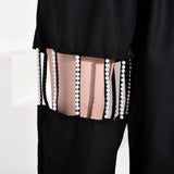 High Elastic Waist Black Pearled Hollow Out Trousers