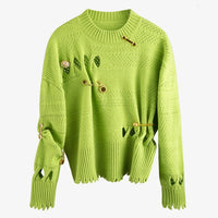 Distressed Knitted Sweater With Gold Safty-pins