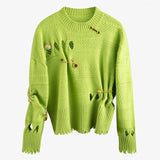 Distressed Knitted Sweater With Gold Safty-pins
