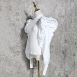 Pleated Knitted Sweater With Buffed Sleeves