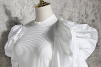 Pleated Knitted Sweater With Buffed Sleeves