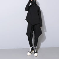High Elastic Waist Balck Split Loose Fit Pants