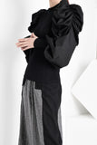Pleated Knitted Sweater With Buffed Sleeves