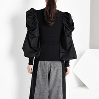 Pleated Knitted Sweater With Buffed Sleeves