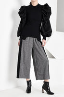 Pleated Knitted Sweater With Buffed Sleeves