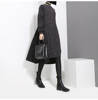 Long Sleeve Black Back Pleated Dress