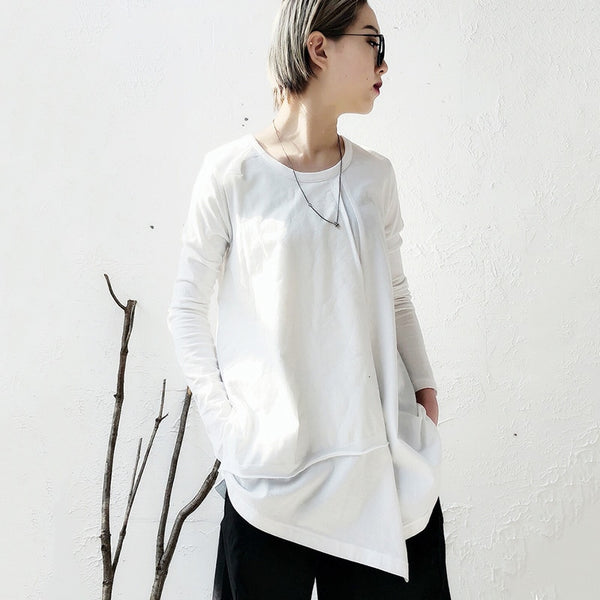 Round Neck Irregular Hem T-shirt