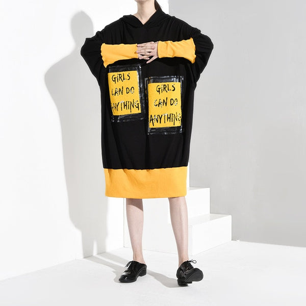 Letter Print Long Hooded Sweatshirt