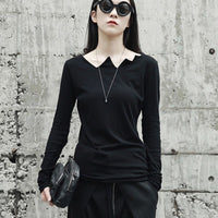 Black Long Sleeve Asymmetrical Collar Shirt