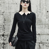 Black Long Sleeve Asymmetrical Collar Shirt