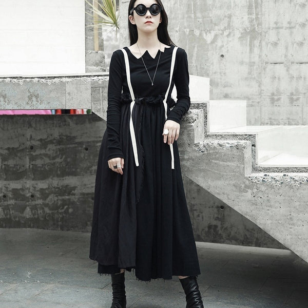 Black Long Sleeve Asymmetrical Collar Shirt