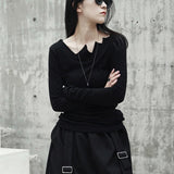 Black Long Sleeve Asymmetrical Collar Shirt