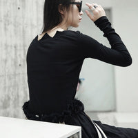 Black Long Sleeve Asymmetrical Collar Shirt
