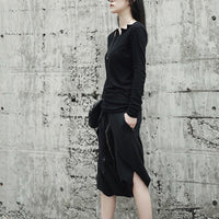Black Long Sleeve Asymmetrical Collar Shirt