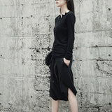 Black Long Sleeve Asymmetrical Collar Shirt