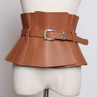 Pu Leather Black Ruffles Buckle Wide Belt