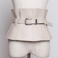 Pu Leather Black Ruffles Buckle Wide Belt