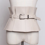 Pu Leather Black Ruffles Buckle Wide Belt