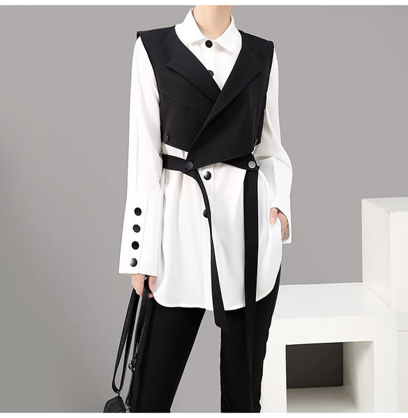 Two Piece Black Button Loose Fit Shirt