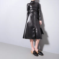 Leather Turtleneck Long Sleeve T-shirt