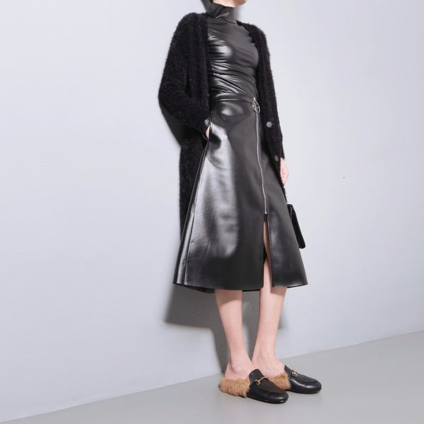 Leather Turtleneck Long Sleeve T-shirt
