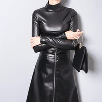 Leather Turtleneck Long Sleeve T-shirt
