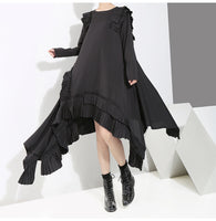Round Neck Long Sleeve Ruffled Loose Dress