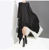 Round Neck Long Sleeve Ruffled Loose Dress