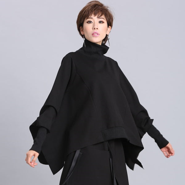 Black Full Batwing Sleeve Turtleneck Coat