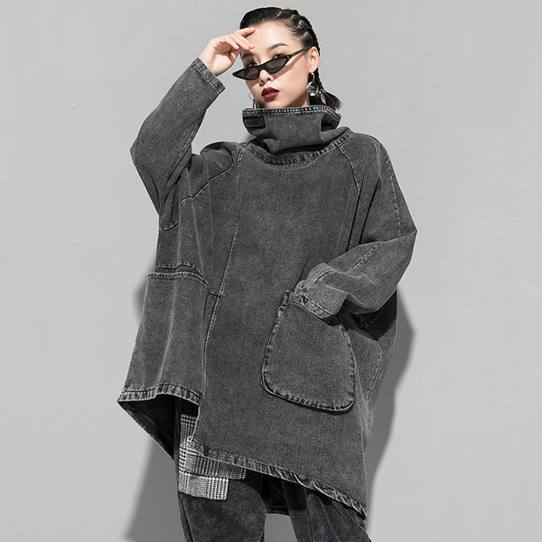 Black Denim Oversized Sweatshirt