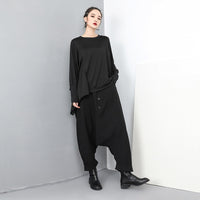 Black Button Wide Leg Trousers