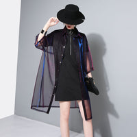 Lapel Three-quarter Sleeve Green Shining Shirt