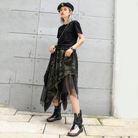 Irregular Camouflage and black Mesh Skirt