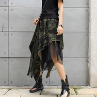 Irregular Camouflage and black Mesh Skirt