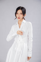Lapel Long Sleeve Button Bandage Shirt Dress